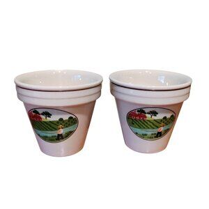 Set of 2 Villeroy & Boch Naif Fisherman Small Flower Pots NO Saucers